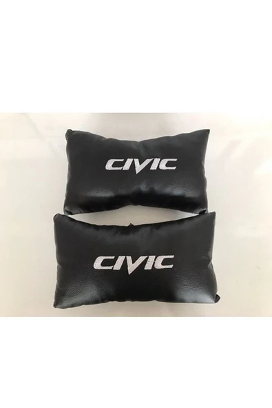 Honda Civic Nakışlı Deri 1 Çift Boyun Yastık Ve 1 Çift Kemer Pedi - Resim 2