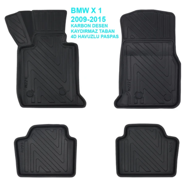 BMW X-1 2009-2015 4D Premium Havuzlu Paspas-Kaydırmaz Taban