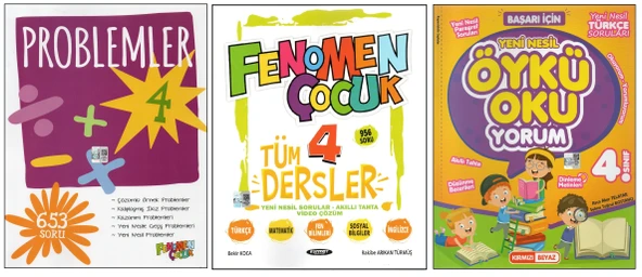 FENOMEN 4. SINIF PROBLEMLER+KURMAY TÜM DERSLER S.B.+KIRMIZI BEYAZ ÖYKÜ OKUYORUM (3 KİTAP)