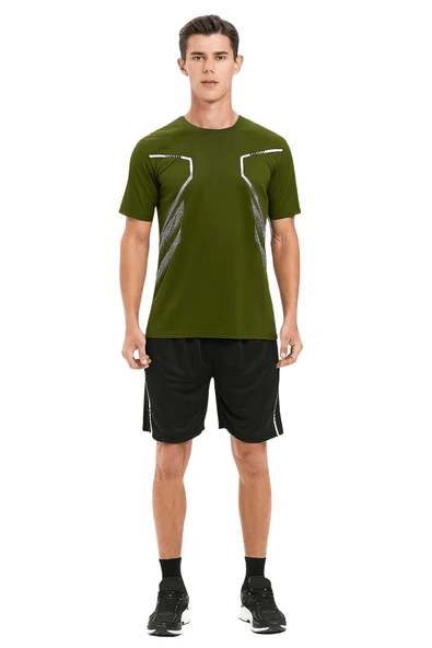 Erkek Spor Tişört Antreman Gym Polyester Erkek Sporcu T-shirt ŞERİTLİ-TİŞÖRT - 2