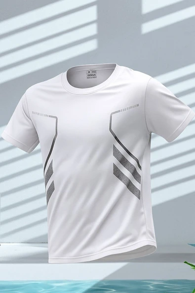 Erkek Spor Tişört Antreman Gym Polyester Erkek Sporcu T-shirt ŞERİTLİ-TİŞÖRT - 7