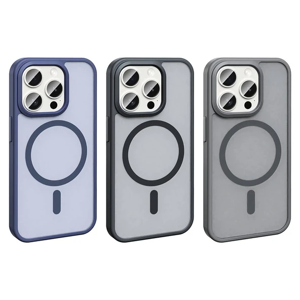 iPhone 15 Pro Max Uyumlu Kamera Korumalı Magsafe Wireless Şarj Özellikli Mat Silikon Kapak - 8