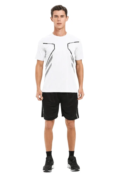 Erkek Spor Tişört Antreman Gym Polyester Erkek Sporcu T-shirt ŞERİTLİ-TİŞÖRT - 8