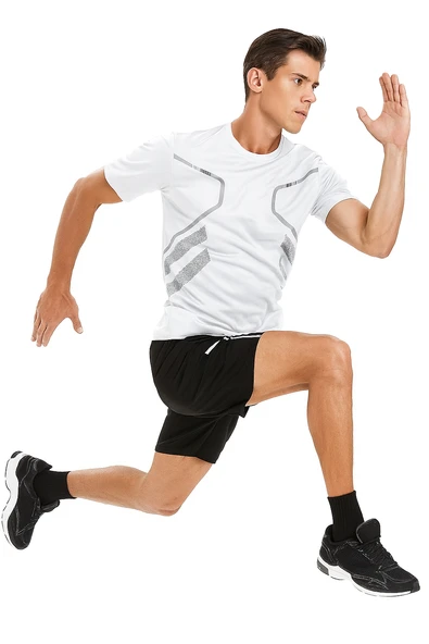 Erkek Spor Tişört Antreman Gym Polyester Erkek Sporcu T-shirt ŞERİTLİ-TİŞÖRT - 9