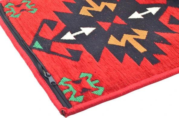Dekoratif Otantik Çift Taraflı Fermuarlı Kilim Şark Köşesi Minder Kılıfı (40cmx41cm) Mod11 - 3