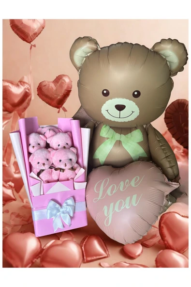 Kalpli Ayıcık ile Pembe Peluş Ayıcık Buketi – Özel Hediye Seti - Resim 5