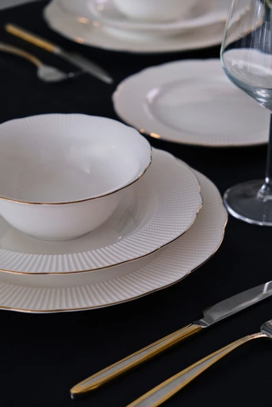 Tabak Evi Porselen İlay Yemek Takımı Altın Yaldızlı 6 Kişilik 24 Parça - 3