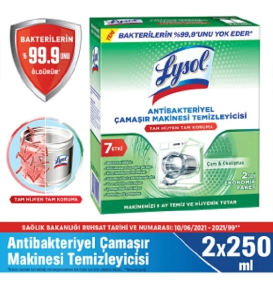 LYSOL ANTİBAKTERİYEL ÇAMAŞIR MAKİNESİ TEMİZLEYİCİ ÇAM VE OKALİPTUS FERAHLIĞI 2*250 ML - 1
