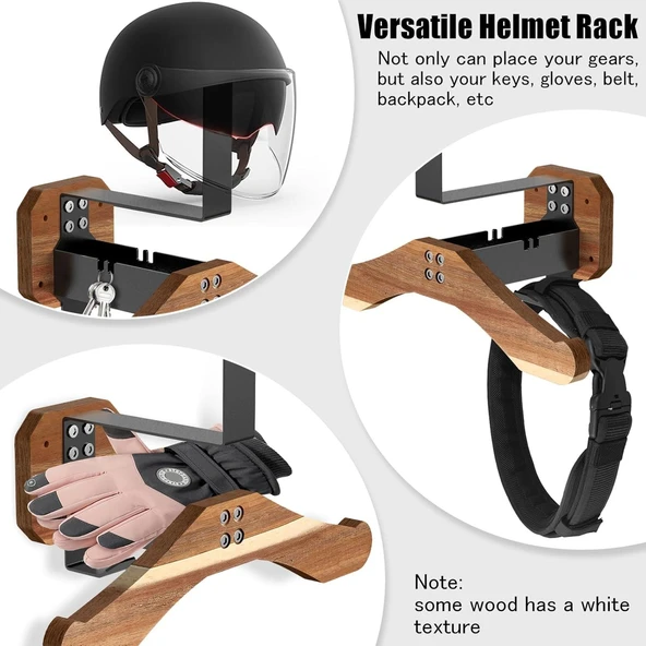 Kask Askısı - Motosiklet Kask Askısı Duvar Montajı, Masif Ahşap ve Ağır Hizmet Tipi Çelik Kask Duvar Montajı Motosiklet/Futbol/Bisiklet, Kayak/Taktik Ekipman Duvar Askısı - 3