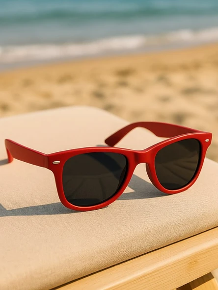 Kids Kırmızı Güneş Gözlüğü Klipsli Çerçeve UV 400 Korumalı CE Belgeli - 2
