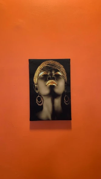 Siyahi Kadın Portreli Natürel Tasarım Ahşap Çerçeve Ev İşyeri Ofis Duvar Kanvas Tablo PRT2 - Resim 6