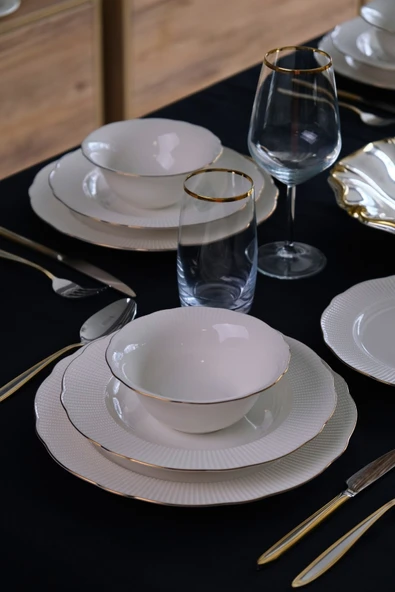 Tabak Evi Porselen İlay Yemek Takımı Altın Yaldızlı 6 Kişilik 24 Parça - 6