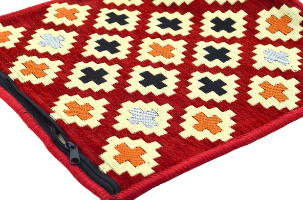 Dekoratif Otantik Çift Taraflı Fermuarlı Kilim Şark Köşesi Minder Kılıfı (40cmx41cm) Mod8 - 2