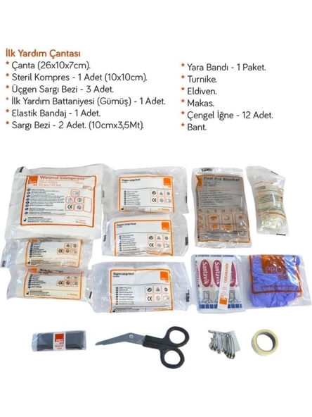 Acil Durum 4’lü Araç Seti: İlk Yardım Çantası + İmdat Çekici + El Feneri + Pilli Analog Radyo - Resim 3