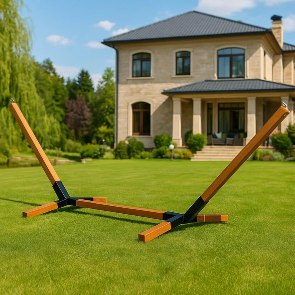 Metal Ayaklı Ahşap Bahçe Hamak Ayağı / Şık Ve Dayanıklı Tasarım Hamak Ayağı