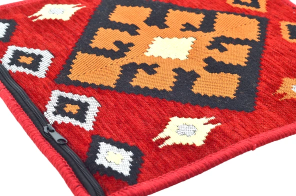 Dekoratif Otantik Çift Taraflı Fermuarlı Kilim Şark Köşesi Minder Kılıfı (40cmx41cm)  Mod9 - 2
