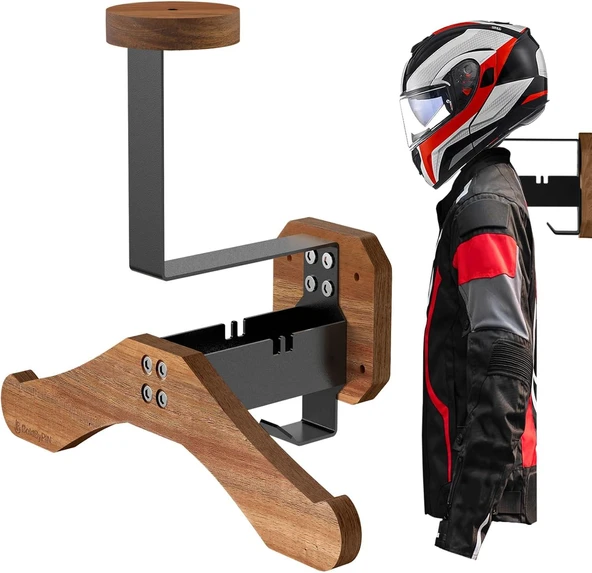 Kask Askısı - Motosiklet Kask Askısı Duvar Montajı, Masif Ahşap ve Ağır Hizmet Tipi Çelik Kask Duvar Montajı Motosiklet/Futbol/Bisiklet, Kayak/Taktik Ekipman Duvar Askısı