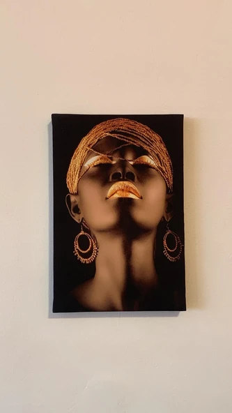 Siyahi Kadın Portreli Natürel Tasarım Ahşap Çerçeve Ev İşyeri Ofis Duvar Kanvas Tablo PRT2 - Resim 5