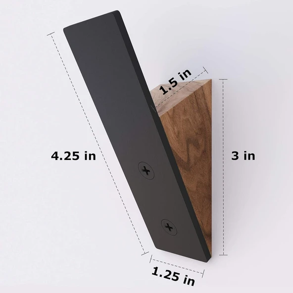 Duvar Askılığı Askısı - 3'lü Set - Metal Ahşap Siyah Metal Askılar, Duvar Askıları - Dekoratif Duvar Askıları - Duvar Askıları - Resim 3