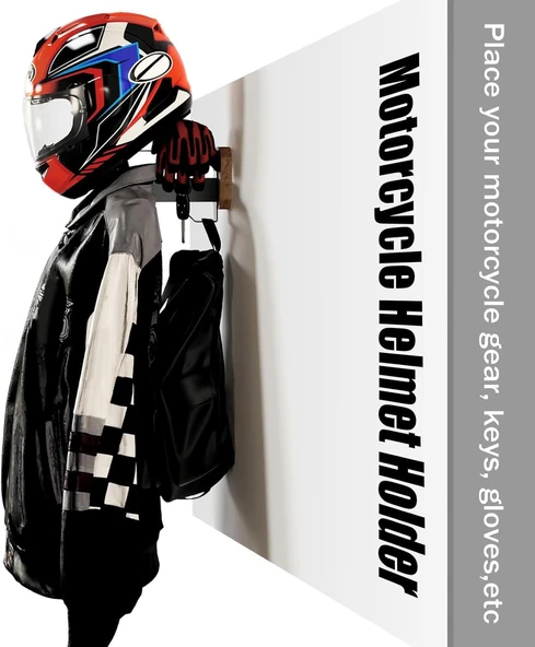 Kask Askısı - Motosiklet Kask Askısı Duvar Montajı, Masif Ahşap ve Ağır Hizmet Tipi Çelik Kask Duvar Montajı Motosiklet/Futbol/Bisiklet, Kayak/Taktik Ekipman Duvar Askısı - 2