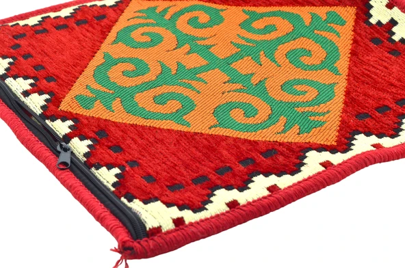 Dekoratif Otantik Çift Taraflı Fermuarlı Kilim Şark Köşesi Minder Kılıfı (40cmx41cm) Mod10 - 3