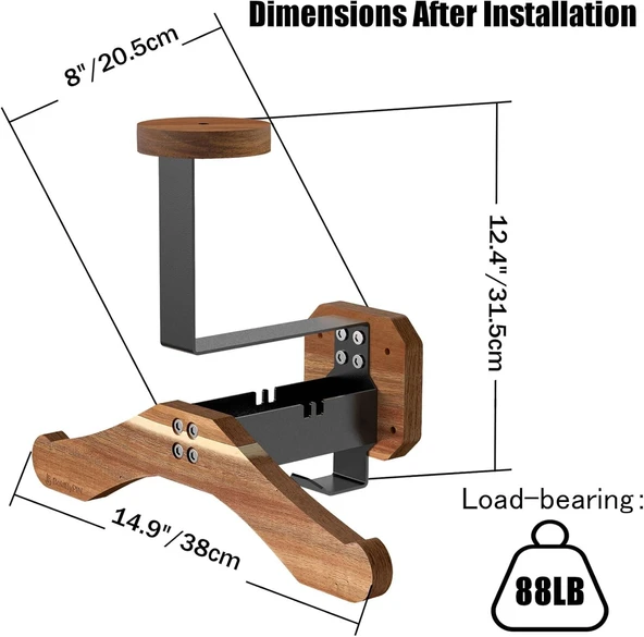 Kask Askısı - Motosiklet Kask Askısı Duvar Montajı, Masif Ahşap ve Ağır Hizmet Tipi Çelik Kask Duvar Montajı Motosiklet/Futbol/Bisiklet, Kayak/Taktik Ekipman Duvar Askısı - 4