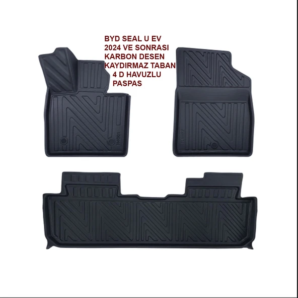 BYD Seal U EV 2024 ve Sonrası 4D Premium Havuzlu Paspas-Kaydırmaz Taban