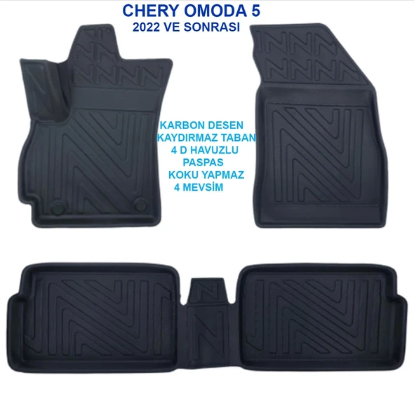 Chery Omoda 5 2022 ve Sonrası 4D Premium Havuzlu Paspas-Kaydırmaz Taban