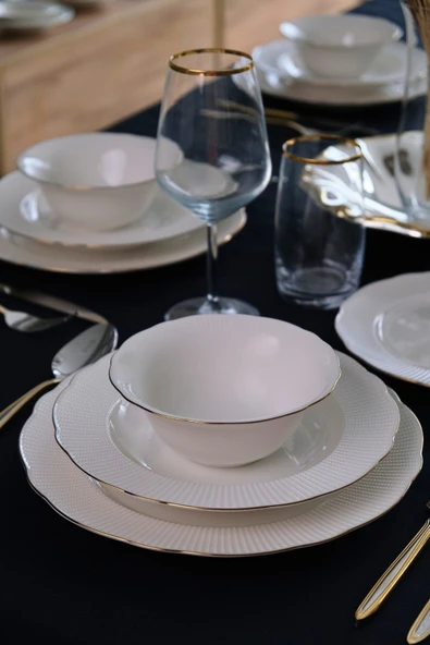 Tabak Evi Porselen İlay Yemek Takımı Altın Yaldızlı 6 Kişilik 24 Parça