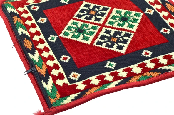 Dekoratif Otantik Çift Taraflı Fermuarlı Kilim Şark Köşesi Minder Kılıfı (40cmx41cm) Mod6 - 2