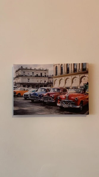 Araba Ve Şehir Manzaralı Natürel Tasarım Ahşap Çerçeve Ev İşyeri Ofis Duvar Kanvas Tablo ARB1 - 5