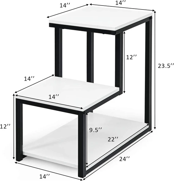 3 Katlı Kanepe Sehpası, Saklama Raflı Sehpa, Komodin, Merdiven Şeklinde Sehpa, Oturma Odası veya Yatak Odası için sehpa - 3