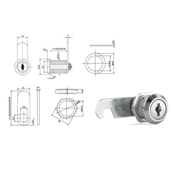 CANEX MANDALLI ÇEKMECE KİLİDİ NİKEL 20 MM - Resim 4