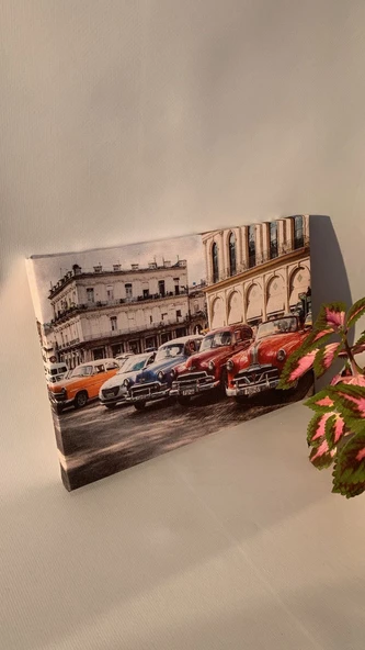 Araba Ve Şehir Manzaralı Natürel Tasarım Ahşap Çerçeve Ev İşyeri Ofis Duvar Kanvas Tablo ARB1 - 4