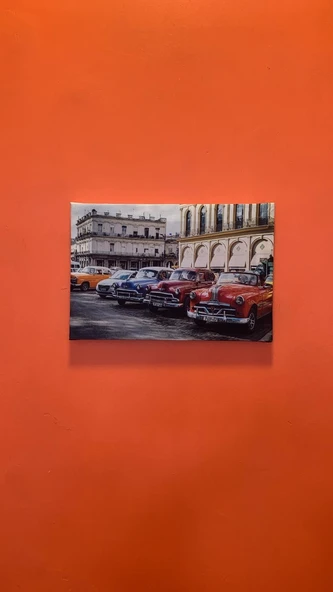 Araba Ve Şehir Manzaralı Natürel Tasarım Ahşap Çerçeve Ev İşyeri Ofis Duvar Kanvas Tablo ARB1 - 6