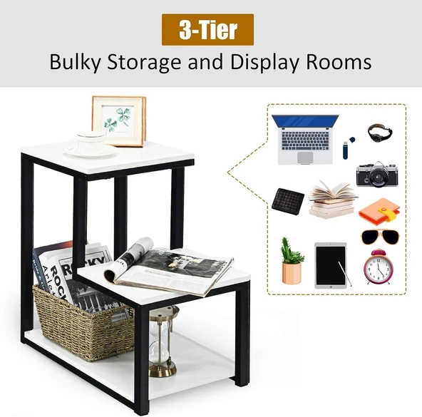 3 Katlı Kanepe Sehpası, Saklama Raflı Sehpa, Komodin, Merdiven Şeklinde Sehpa, Oturma Odası veya Yatak Odası için sehpa - 7