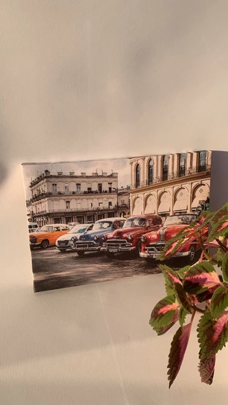 Araba Ve Şehir Manzaralı Natürel Tasarım Ahşap Çerçeve Ev İşyeri Ofis Duvar Kanvas Tablo ARB1 - 7