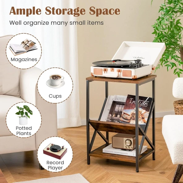 3 Katlı Sehpa, 2 Saklama Rafı ve V Şeklinde Dergilikli Kanepe Sehpası, Küçük Komodin, Yatak Odası ve Oturma Odası için Komodin - 3