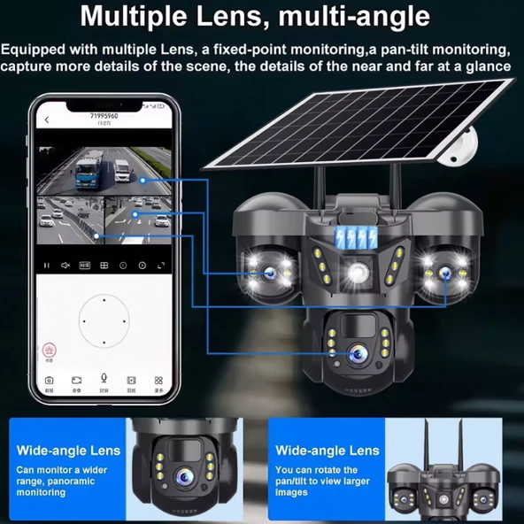 RX66G Solar Güvenlik Kamerası Türkçe 4G Sim Kartlı PTZ Hareketli Gece Görüşlü Güneş Panelli Kamera - 4