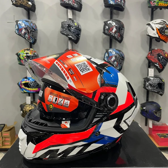 MT Helmets Kask Mt Thunder 4 Sv Valıant A0 Parlak Inci Beyaz Mavi Kırmızı - Resim 2