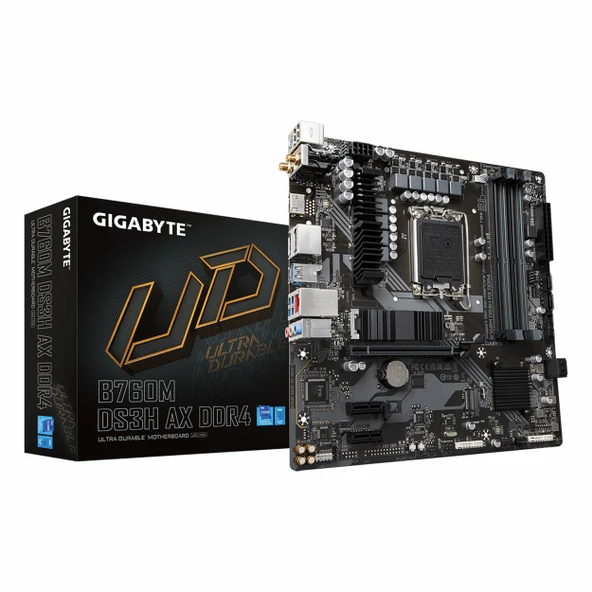 Gigabyte B760M DS3H AX DDR4 (5333MHz)OC M.2 HDMI/DP/USB-C PCIe 4.0 1700P mATX Anakart ürün görseli 1