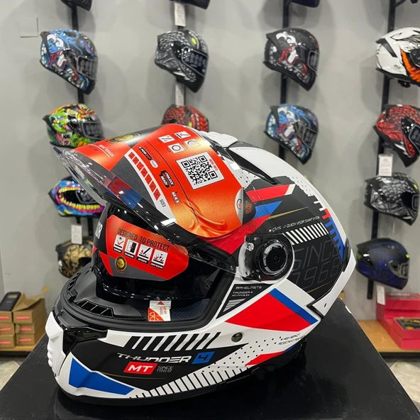 MT Helmets -Thunder 4 SV Luminence A7 Mat Beyaz/Kırmızı/Mavi Kapalı Kask - 2