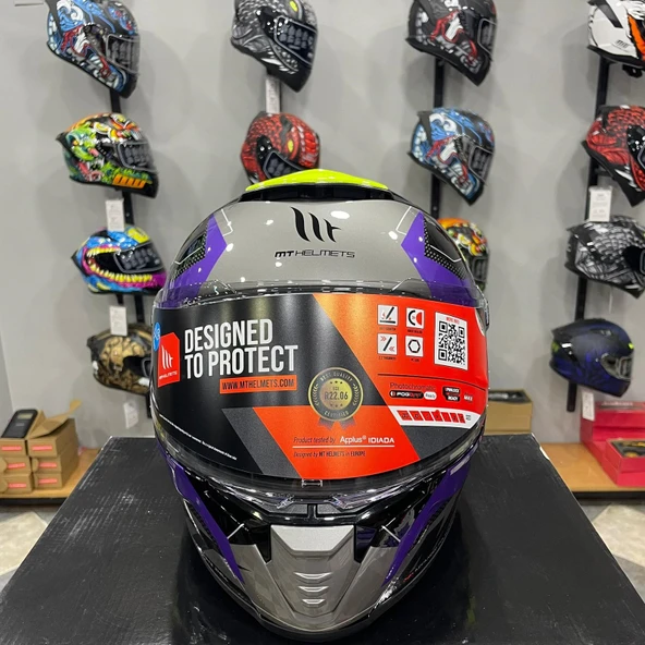 MT Helmets Kask Mt Thunder 4 Sv Valıant B2 Parlak Gri Mor Sarı - Resim 5