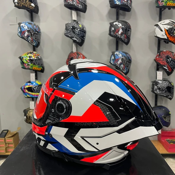 MT Helmets Kask Mt Thunder 4 Sv Valıant A0 Parlak Inci Beyaz Mavi Kırmızı - Resim 4
