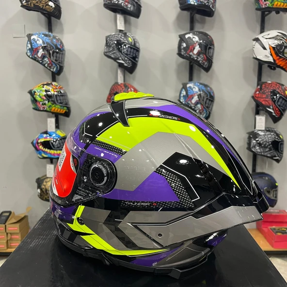 MT Helmets Kask Mt Thunder 4 Sv Valıant B2 Parlak Gri Mor Sarı - Resim 4