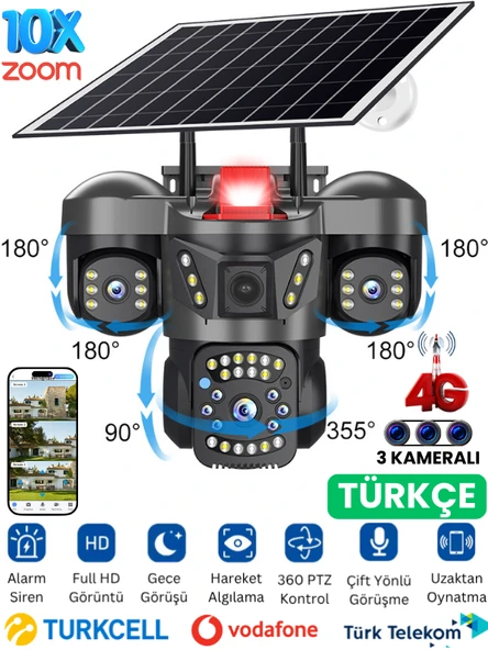 RX66G Solar Güvenlik Kamerası Türkçe 4G Sim Kartlı PTZ Hareketli Gece Görüşlü Güneş Panelli Kamera - 9