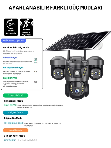 RX66G Solar Güvenlik Kamerası Türkçe 4G Sim Kartlı PTZ Hareketli Gece Görüşlü Güneş Panelli Kamera - 6