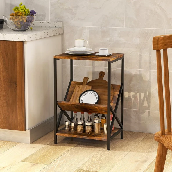 3 Katlı Sehpa, 2 Saklama Rafı ve V Şeklinde Dergilikli Kanepe Sehpası, Küçük Komodin, Yatak Odası ve Oturma Odası için Komodin - 7