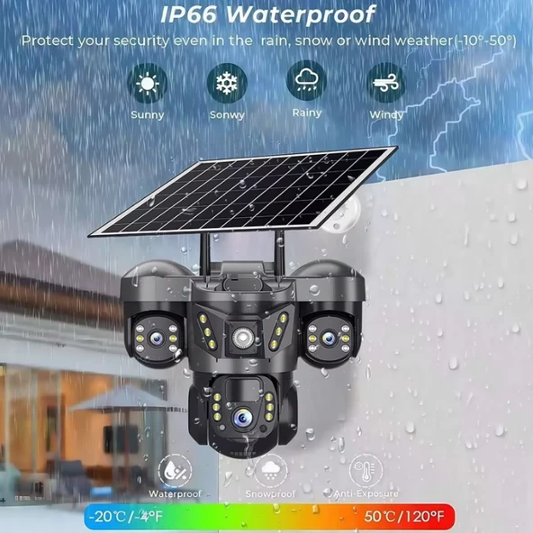 RX66G Solar Güvenlik Kamerası Türkçe 4G Sim Kartlı PTZ Hareketli Gece Görüşlü Güneş Panelli Kamera - 7