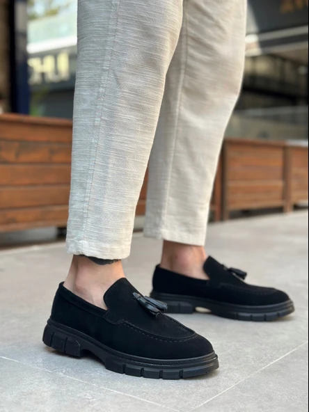 Pabucmarketi Püsküllü Erkek Casual Ayakkabı SİYAH SÜET (SİYAH TABAN) - Resim 3